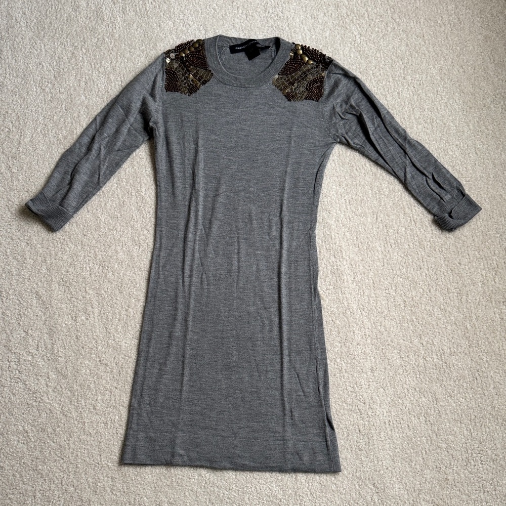 New French Connection FCUK Embellished Gray Sweater Dress UK 4 US 0